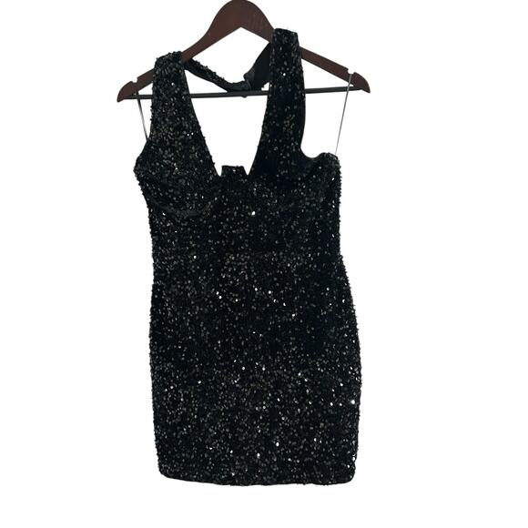 FASION NOVA Black VERA VELVET SEQUIN DRESS! Size XL new - Picture 1 of 4